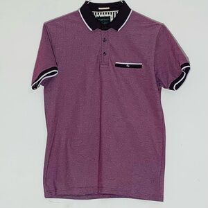Denim & Flower Men's Maroon Jacquard Polo Shirt SZ M
